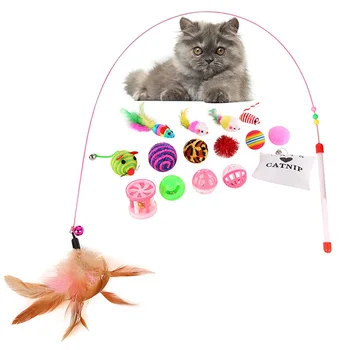 Jucarie pisica 20buc/Set Pet Kit Pliabil Tunel Pisică jucărie Distractiv Bell Pene Soareci Forma Pisoi, Pisică Câine Joc Interactiv Consumabile