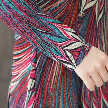 JiuMeiDai 2020 Femei Rochie De Epocă Doamnă Birou Elegant Cu Dungi Tricotate Rochii Lungi De Sex Feminin O-Gât Petrecere Retro Plus Dimensiunea Îmbrăcăminte
