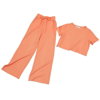 Noua Moda Fete Adolescente Haine de Vară Set Casual Copii Fete T-shirt și Pantaloni Largi Picior Set din Bumbac pentru Copii Set de Două Piese, #8792
