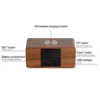 Wireless bluetooth Speaker-Ceas cu Alarmă Digital de Lemn Portabil Dual Mode Vorbitori Ceas cu LED-uri