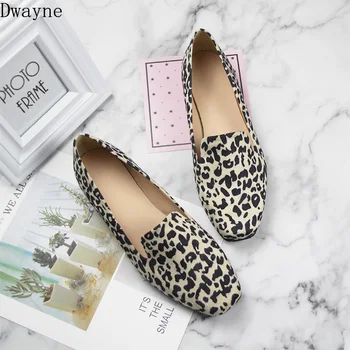 Noul retro cap pătrat leopard pantofi plat de mari dimensiuni femei pantofi 40-44 confortabil sălbatic trend pantofi plat de dimensiuni mici 33-35