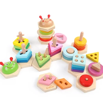 Kidus Omida Puzzle forme Geometrice cu 5 Coloane de Constructii Jucărie de Învățământ pentru Copii