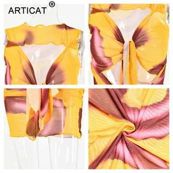 Articat Tie Dye Print Mesh Rochie Pentru Femei Sexy Cu Maneci Lungi Rochie Mini Toamna Întins Gol Afară Bandaj Doamnelor Petrecere Vestidos
