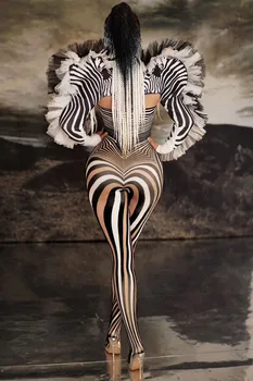 Model Zebra Salopeta Halloween Femei Club de noapte, Joc de Rol Costum de Întindere Tricou Costume de Cosplay, Costume Party Show Purta