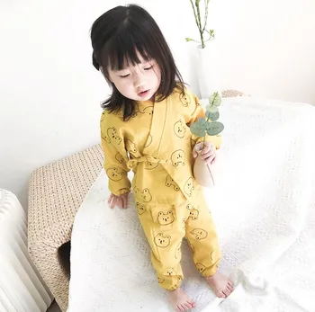 Nou-născut de Bumbac Japonez Copilul kimono Trening Copil 2 buc/set pantaloni+bluze Copii Fete Băiat de Îmbrăcăminte Set de Copil Haine pentru Sugari