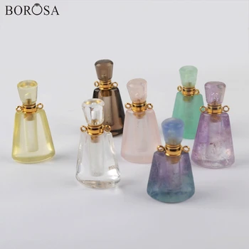 Sticla de parfum Pandantiv 3Pcs Aur Multi Piatră Naturală, Sticlă Conectori Ametist, Fluorit Ulei Esențial de Sticla pentru Colier Cadou