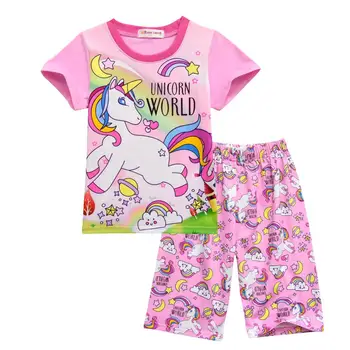 2-8T Copii Îmbrăcăminte pentru Copii Unicorn tricou + Pantaloni Băieți Fete 2 Buc Haine Pentru Copii Casual de Vara Acasă Purta Pijamale Desene animate