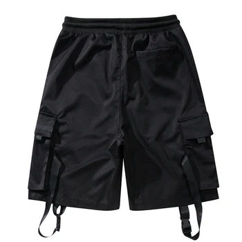 11 BYBB E ÎNTUNERIC Tactici Cargo pantaloni Scurți Bărbați Streetwear Panglică Reflectorizante pantaloni Scurți de sex Masculin Vara Fundul Negru Multi-buzunar Militare DGH1