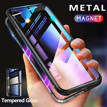 Magnetice de Adsorbție Caz de Metal pentru iPhone 12 iPhone 11 Pro XS Max X XR Magnet Sticla Capac Spate pentru iPhone 7 8 6 6s Plus