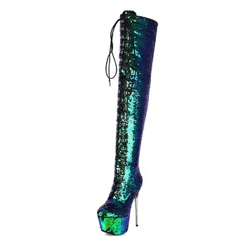 Dovereiss Moda Pantofi pentru Femei de Iarnă a Subliniat Toe Fermoar new Cross legat bling-bling Peste genunchi cizme Tocuri tocuri 32-43