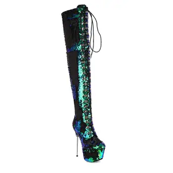 Dovereiss Moda Pantofi pentru Femei de Iarnă a Subliniat Toe Fermoar new Cross legat bling-bling Peste genunchi cizme Tocuri tocuri 32-43