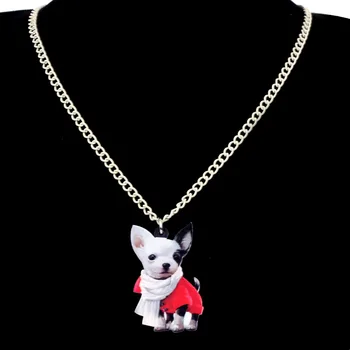Bonsny Acrilice Seturi de Bijuterii Eșarfă Albă Câine Chihuahua Colier Cercei Moda Pandantiv Pentru Femei Fete Cadou Decor NE+EA