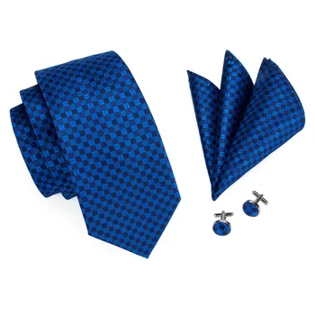 2019 Nou Luminos Albastru și albastru Carouri Cravată Albă, Cravată Carouri Pentru Nunta de Afaceri Cravată Batista Butoni Set C-561