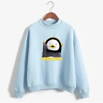 Femeile coreene PENGSOO Pinguin Mascota Hanorac Casual Streetwear Drăguț desen Animat de Imprimare Tricou Turtlneck Lână Pulover Cald Topuri