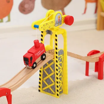 Magnetice din Lemn, Macara, Casa de cale Ferată Accesorii din Lemn Trenuri Jucării DIY Jucărie de Învățământ Compatibil Lemn Urmări Drumul Copii Cadouri