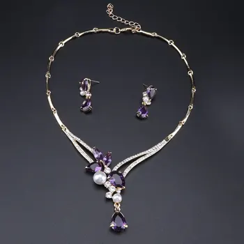 De lux Dubai Seturi de Bijuterii Cristal Violet Colier Cercei Set pentru Femei Bijuterii Mireasa set Accesorii Cadouri
