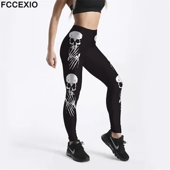 FCCEXIO 2020 Nou Model 3D Cap de Craniu de Imprimare Femei Talie Mare Legging Modă Plus Dimensiune Fitness Elastic Schelet Jambiere