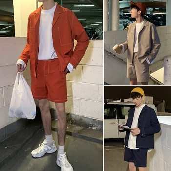 2019 Primăvara Și Vara Noi Sosiri Tendință Versiunea Coreeană De Cuplu Moda Vrac Sport Casual Camasa Cinci Pantaloni De Costum