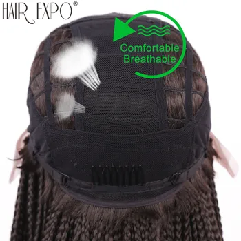 18inch-22inch Lung Păr Afro Cutie Împletite Sintetice Dantelă în Fața Peruca 13X2 Peruci Dantela Pentru Femei de culoare de Păr Expo City