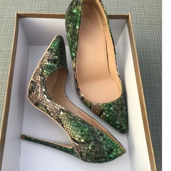 Șarpe verde model de pantofi femeie din fetitele sexy si tocuri inalte tipărite mai multe culori tocuri de 12cm pantofi de nunta YG032 ROVICIYA