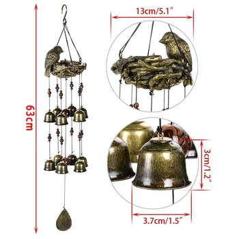Cuib de pasăre Vânt Chime Pandantiv, Metal Bell Decor pentru Grădină în aer liber și Decorațiuni interioare (Cuib de Pasare)
