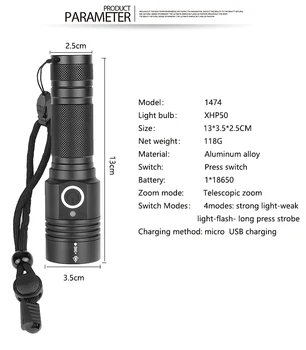 Ultra Puternic XHP50.2 Tactice Lanterna USB Reîncărcabilă lanterna Magnetica Lampa Strălucitoare a CONDUS Lanterna Cu Baterie 18650