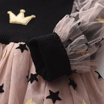 Stele moda Coroana Fete Rochie de Primavara cu Maneci Lungi Fire Rochie Copii În 2020, Uzura pentru Copii 1-8 Ani Haine de Toamna