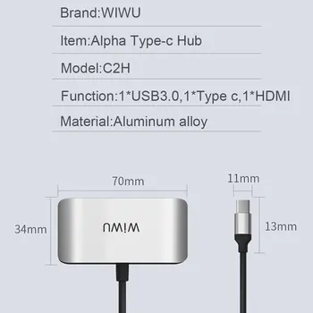 WIWU C USB 3.0 Hub pentru MacBook Pro de Aer de Tip C la HDMI pentru iPad Pro Rapid Transmisie Portabil USB de Tip C Hub