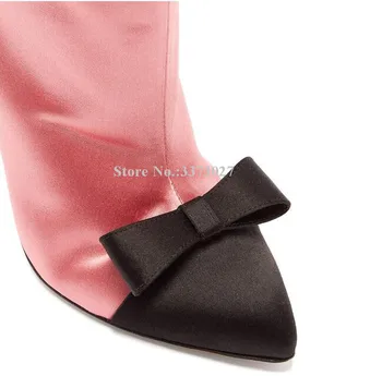 Noul Design Doamna Papion Cristal Cizme Scurte pentru Femei de Moda Toc Stiletto de la Jumătatea vițel Cizme de Mari Dimensiuni Pantofi de Partid Dropship
