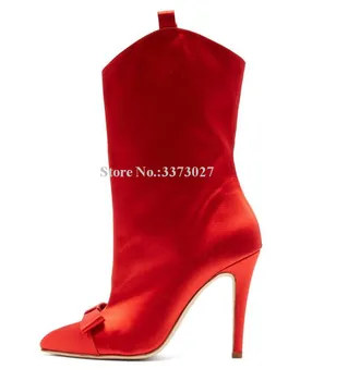 Noul Design Doamna Papion Cristal Cizme Scurte pentru Femei de Moda Toc Stiletto de la Jumătatea vițel Cizme de Mari Dimensiuni Pantofi de Partid Dropship