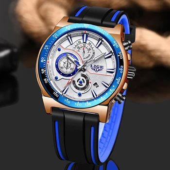 LIGE Casual Sport Ceasuri pentru Barbati Albastru Brand de Lux de Top Militare gel de Siliciu Ceas de mână de Om Ceas Moda Ceas Cronograf
