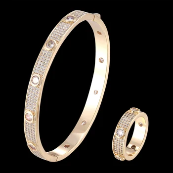 Zlxgirl seturi de bijuterii femei dimensiunea Cubic zircon Brățară cu inel seturi de bijuterii Dubai aur brățară brățară seturi gratuit o masca cadouri