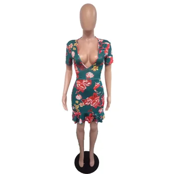 Vara 2020 femei florale imprimare v-gât adânc volan de dantelă deschide cu spatele gol rochie de dantelă-up folie fese sexy rochie de petrecere