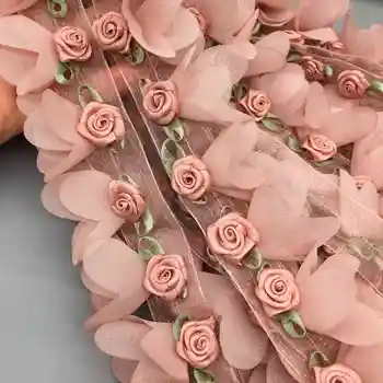 2 metri 4CM 3D Rose Floare Dantelă de Ornamente Florale bandă de Material Brodate Rochie de Mireasa Haine Pălărie de BRICOLAJ, Materiale de Ambarcațiuni de Cusut