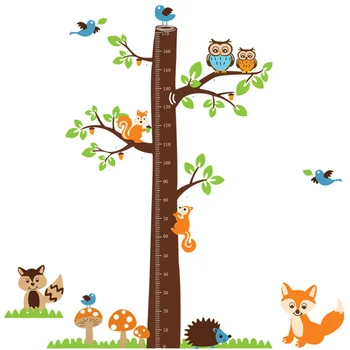 Animale De Desene Animate Veveriță Înălțime Scară Arbore Înălțime Măsură Autocolant De Perete Pentru Camere De Copii Grafic De Creștere Camera Pepinieră Decor De Perete De Arta