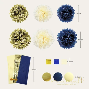 Nicro 11Pcs/Set de Aur Albastru Inchis Flori de Hârtie Ciucure Ghirlanda Confetti DIY Petrecere Guirlande Fiesta Decoracion Dorado Boboteaza #Set07