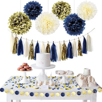 Nicro 11Pcs/Set de Aur Albastru Inchis Flori de Hârtie Ciucure Ghirlanda Confetti DIY Petrecere Guirlande Fiesta Decoracion Dorado Boboteaza #Set07