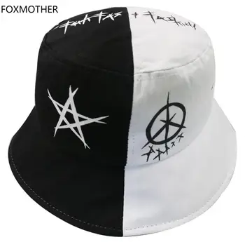 FOXMOTHER Noi de Vara Mens Gorros Negru Culoare Albă Star Ochi Graffiti Pălărie Pescar de Oameni Găleată Pălării Hip Hop