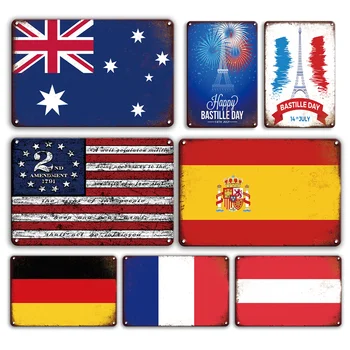 Statele UNITE ale americii Flag Placă de Metal de Staniu Semn de Epocă Franța Flag Poster Personalizat Living Decor de Perete Placa Retro Pictura Autocolant