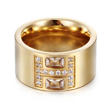 Modyle New Sosire Aur-Inel de Culoare Bijoux 14mm Latime Mare Deschide Setare CZ Zicon Inel de logodna Pentru Femei Bijuterii de Nunta