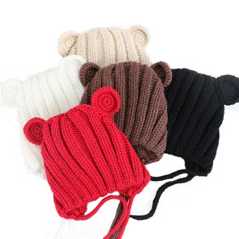 2021 1-3ani Nou Copil Pălărie de Iarnă de Toamnă Caldă de Lână de Culoare Solidă Tricot de Culoare Pălărie Drăguț Urechi de Urs Beanie Capac Pentru Fete Baieti
