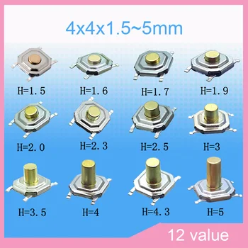 12valuesx10pcs Micro Tact Switch Kit 4*4 *1.5/1.6/1.7/1.9/2.3/2.5/3/3.5/4.3/5mm SMD Impermeabil Tactile Comutatoare cu Buton de Apăsare