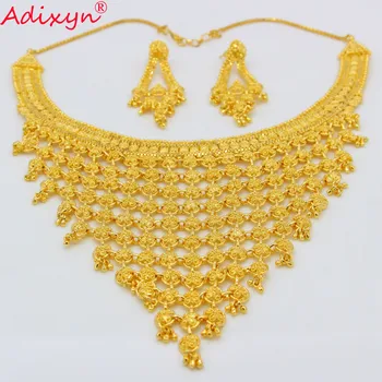 Adixyn Showily Atmospher Colier Și Cercei Set Bijuterii Pentru Femei De Culoare De Aur/Cupru Din Africa/Etiopian/Dubai Nunta/Petrecere Cadouri