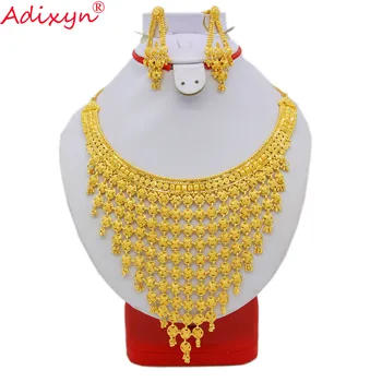 Adixyn Showily Atmospher Colier Și Cercei Set Bijuterii Pentru Femei De Culoare De Aur/Cupru Din Africa/Etiopian/Dubai Nunta/Petrecere Cadouri