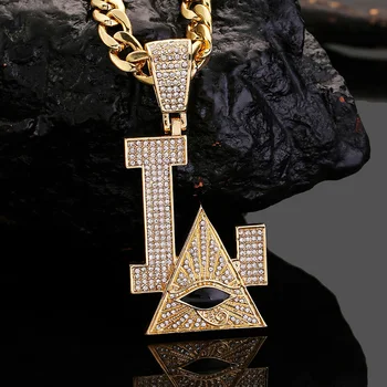 NEGRU INSIGNA HIP Hop de Gheață Afară Crystal pyramid Ochii Pandantive Coliere L Triunghiul de Aur de culoare Lanț pentru Bărbați Bijuterii Cadou