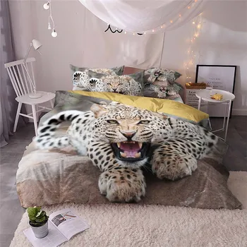 HELENGILI 3D Set de lenjerie de Pat Ghepard Imprimare Carpetă Acopere Stabilit Realiste, Lenjerii de pat, cu fata de Perna Set de Pat Textile de Casa