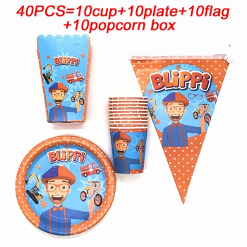 Temă Ziua De Naștere Blippi Petrecere Decoratiuni Consumabile Farfurie De Hârtie Cupa Banner, Steaguri Cutie De Popcorn Tacamuri De Unica Folosinta Set