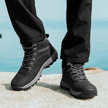 Piele Barbati Cizme Adidasi Blană Cald Zapada Ghete Barbati De Iarna De Muncă Pantofi Casual 2020 Militare De Cauciuc Cizme Glezna Cizme Impermeabile