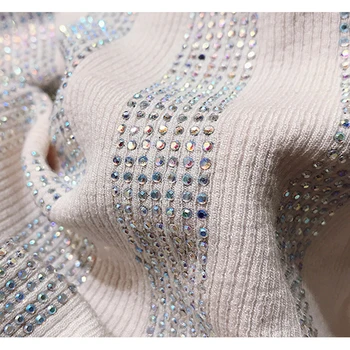 2020 Guler T-Shirt de sex Feminin coreeană Mozaic tricou Femei Haine Groase Cald Diamante Toamna Iarna Topuri Tricou Femme