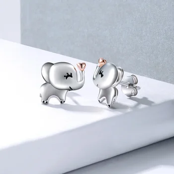 Xiaojing Argint 925 Inima de Aur Animale Drăguț Elefant Cercei Stud pentru Femei Bijuterii de Moda, Petrecere, Cadou 2020
